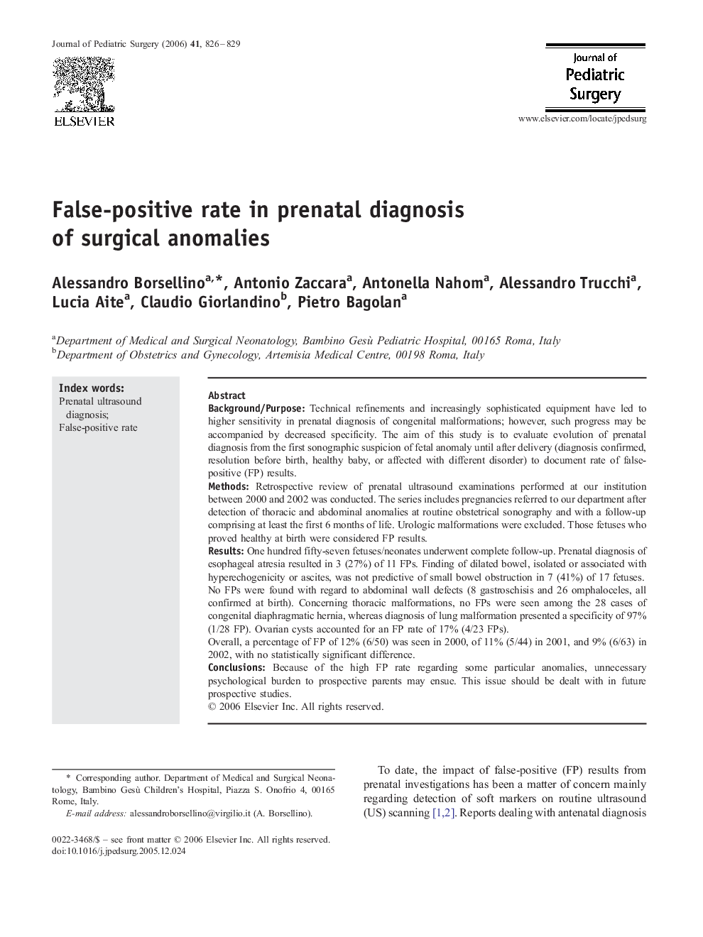 False-positive rate in prenatal diagnosis of surgical anomalies