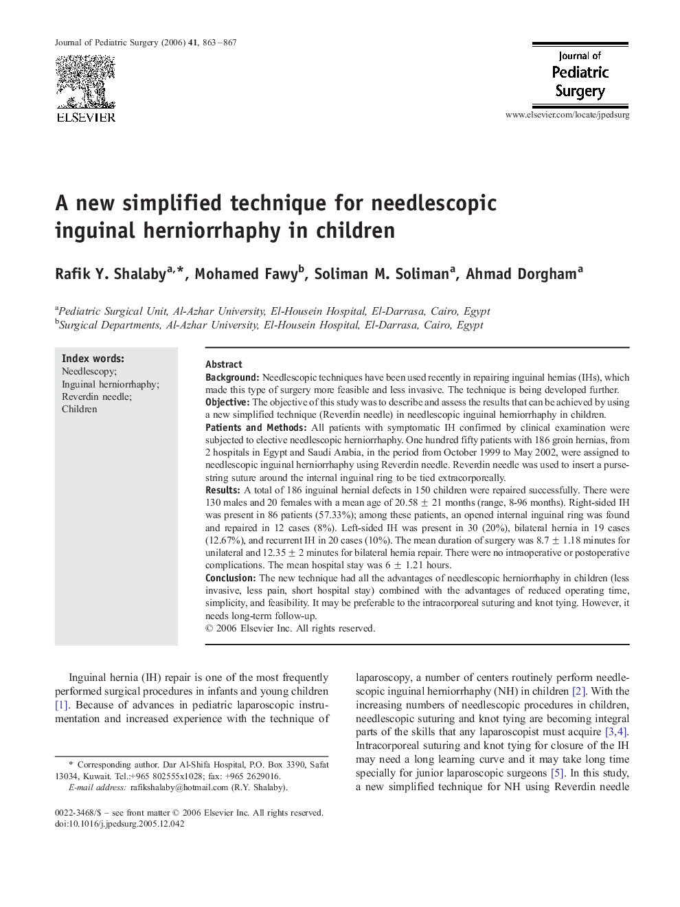 A new simplified technique for needlescopic inguinal herniorrhaphy in children