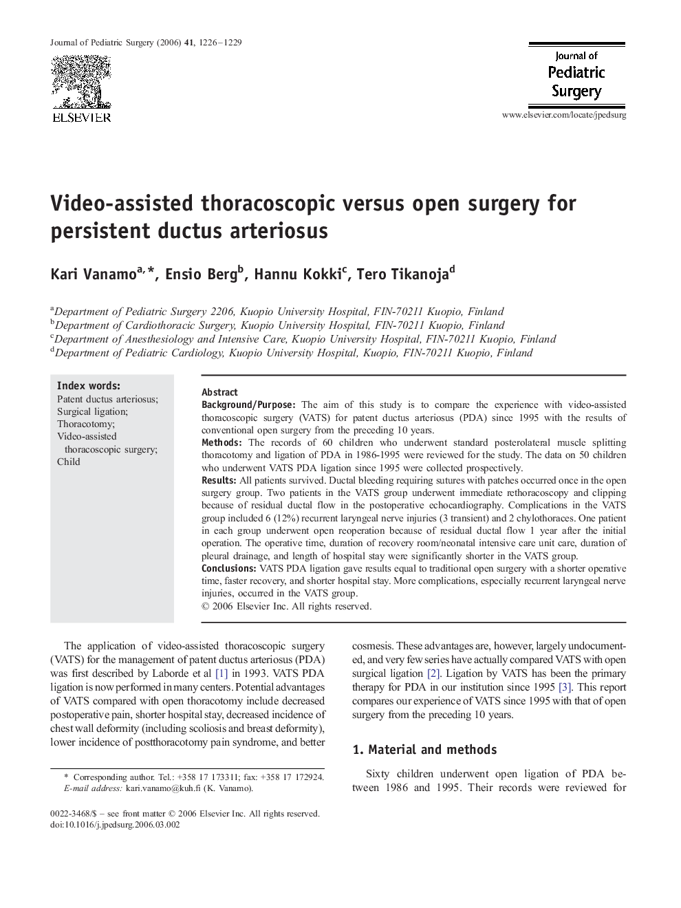 Video-assisted thoracoscopic versus open surgery for persistent ductus arteriosus