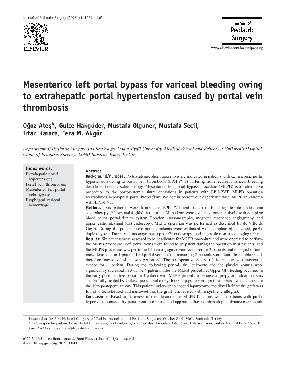 Mesenterico left portal bypass for variceal bleeding owing to extrahepatic portal hypertension caused by portal vein thrombosis 