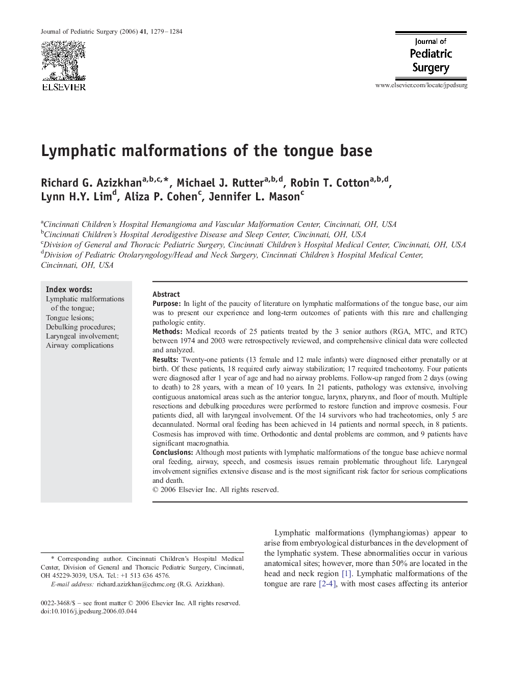 Lymphatic malformations of the tongue base