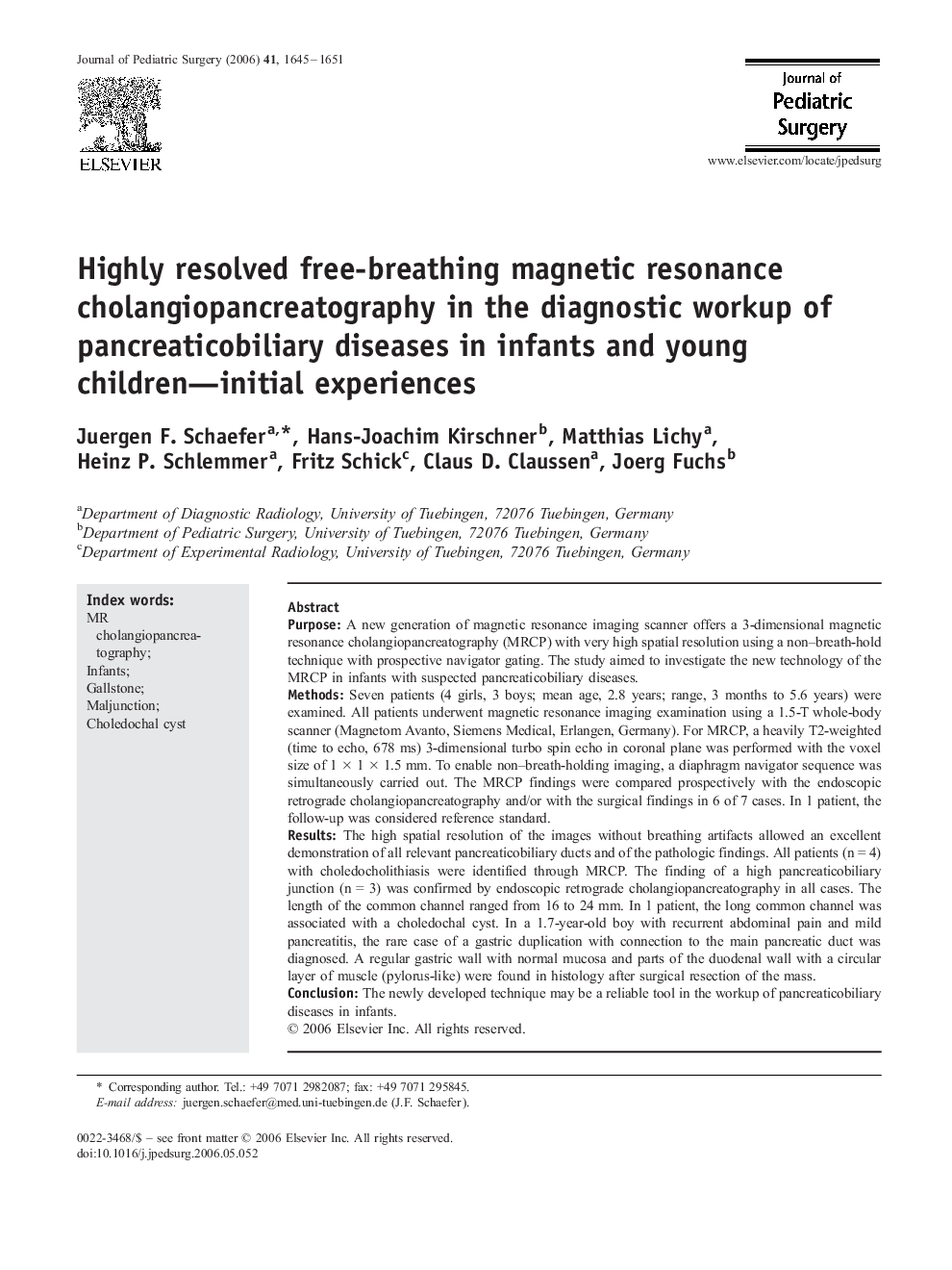 Highly resolved free-breathing magnetic resonance cholangiopancreatography in the diagnostic workup of pancreaticobiliary diseases in infants and young children—initial experiences