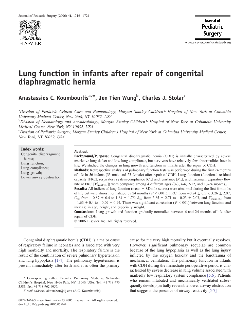 Lung function in infants after repair of congenital diaphragmatic hernia