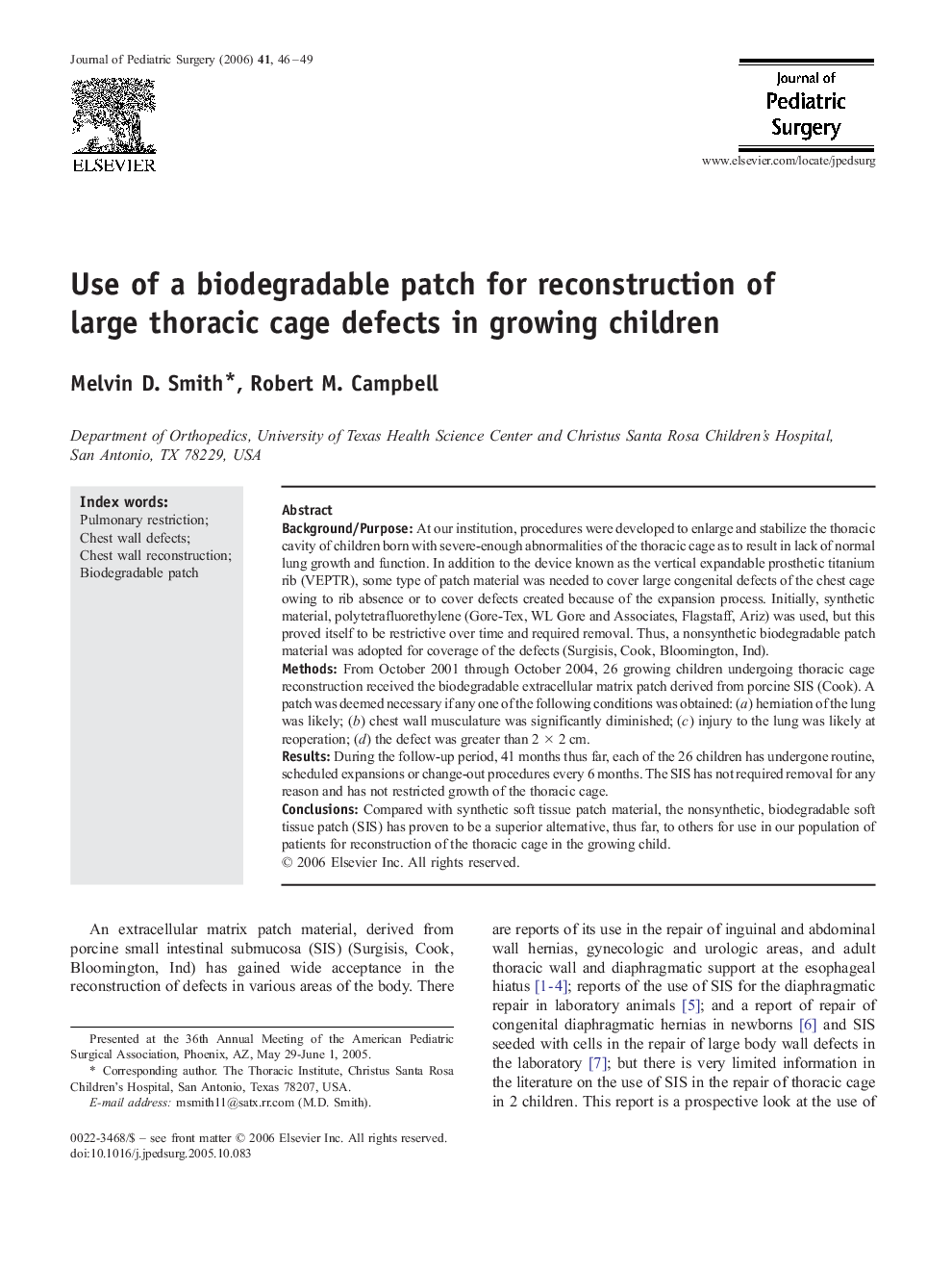 Use of a biodegradable patch for reconstruction of large thoracic cage defects in growing children 