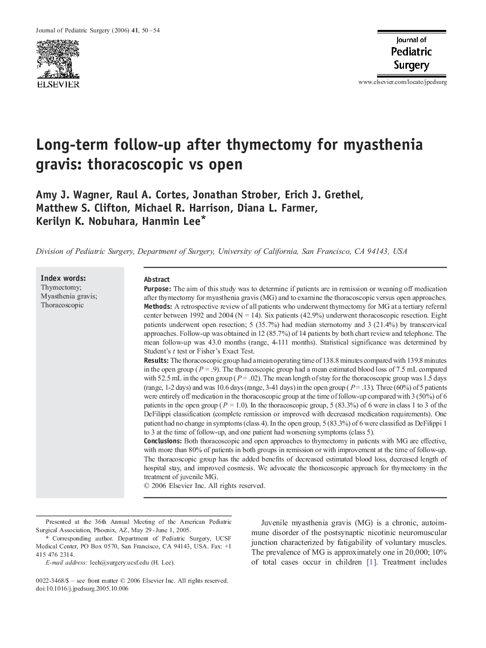 Long-term follow-up after thymectomy for myasthenia gravis: thoracoscopic vs open 