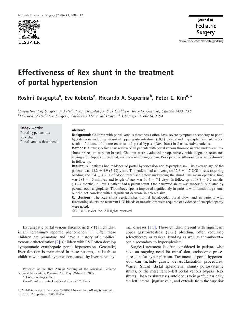 Effectiveness of Rex shunt in the treatment of portal hypertension 