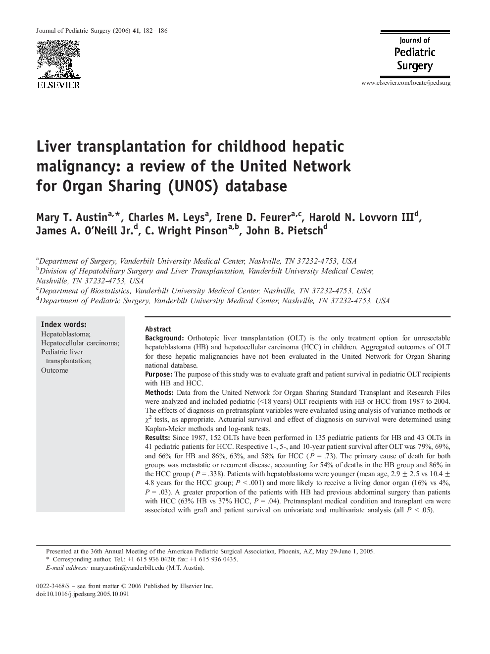 Liver transplantation for childhood hepatic malignancy: a review of the United Network for Organ Sharing (UNOS) database 