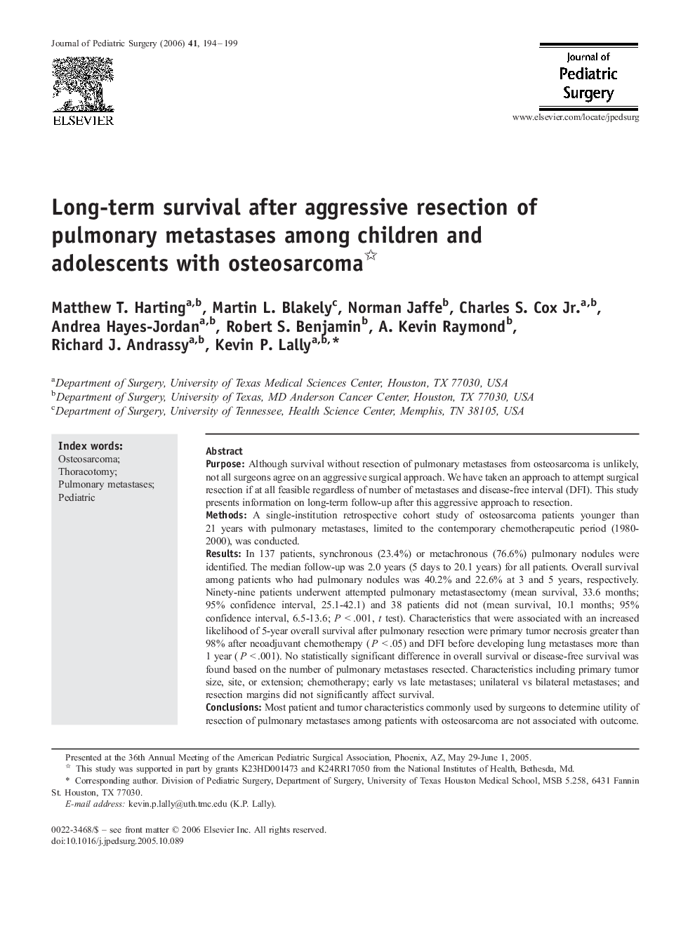 Long-term survival after aggressive resection of pulmonary metastases among children and adolescents with osteosarcoma 