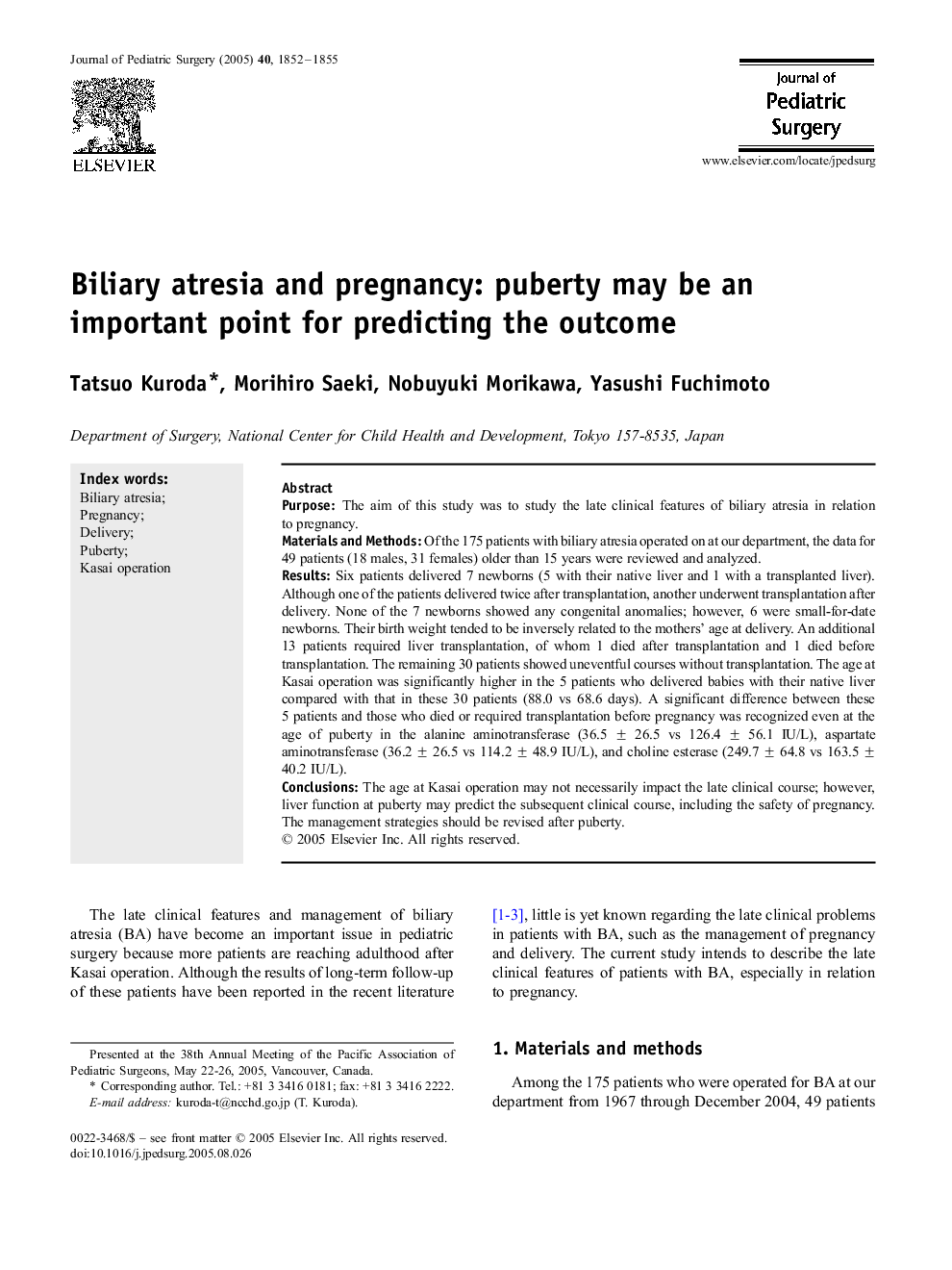 Biliary atresia and pregnancy: puberty may be an important point for predicting the outcome 