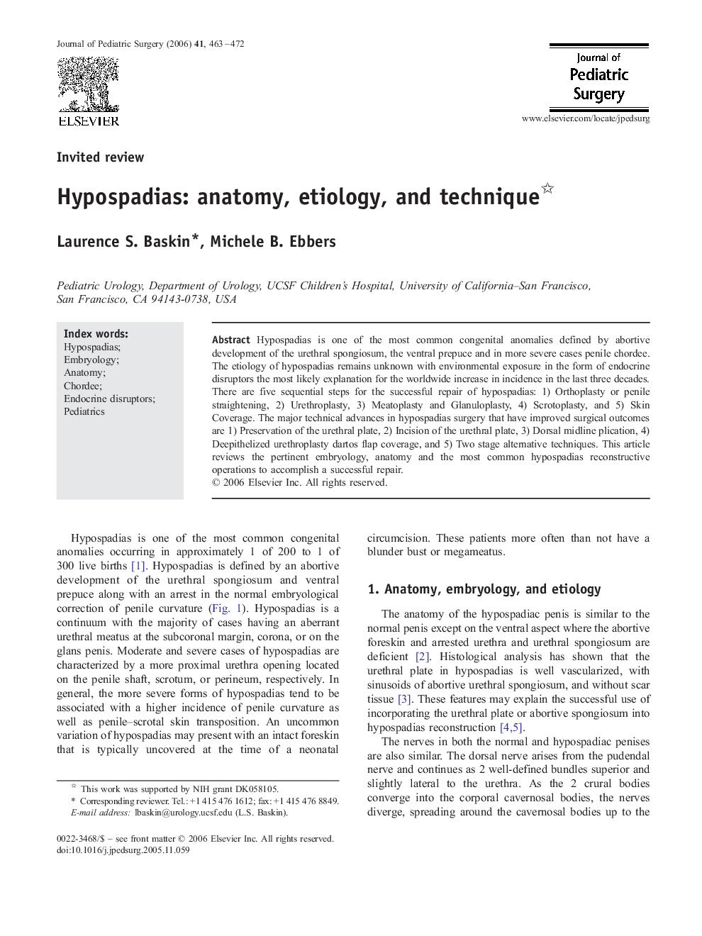 Hypospadias: anatomy, etiology, and technique 