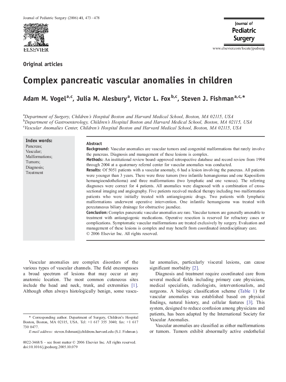 Complex pancreatic vascular anomalies in children