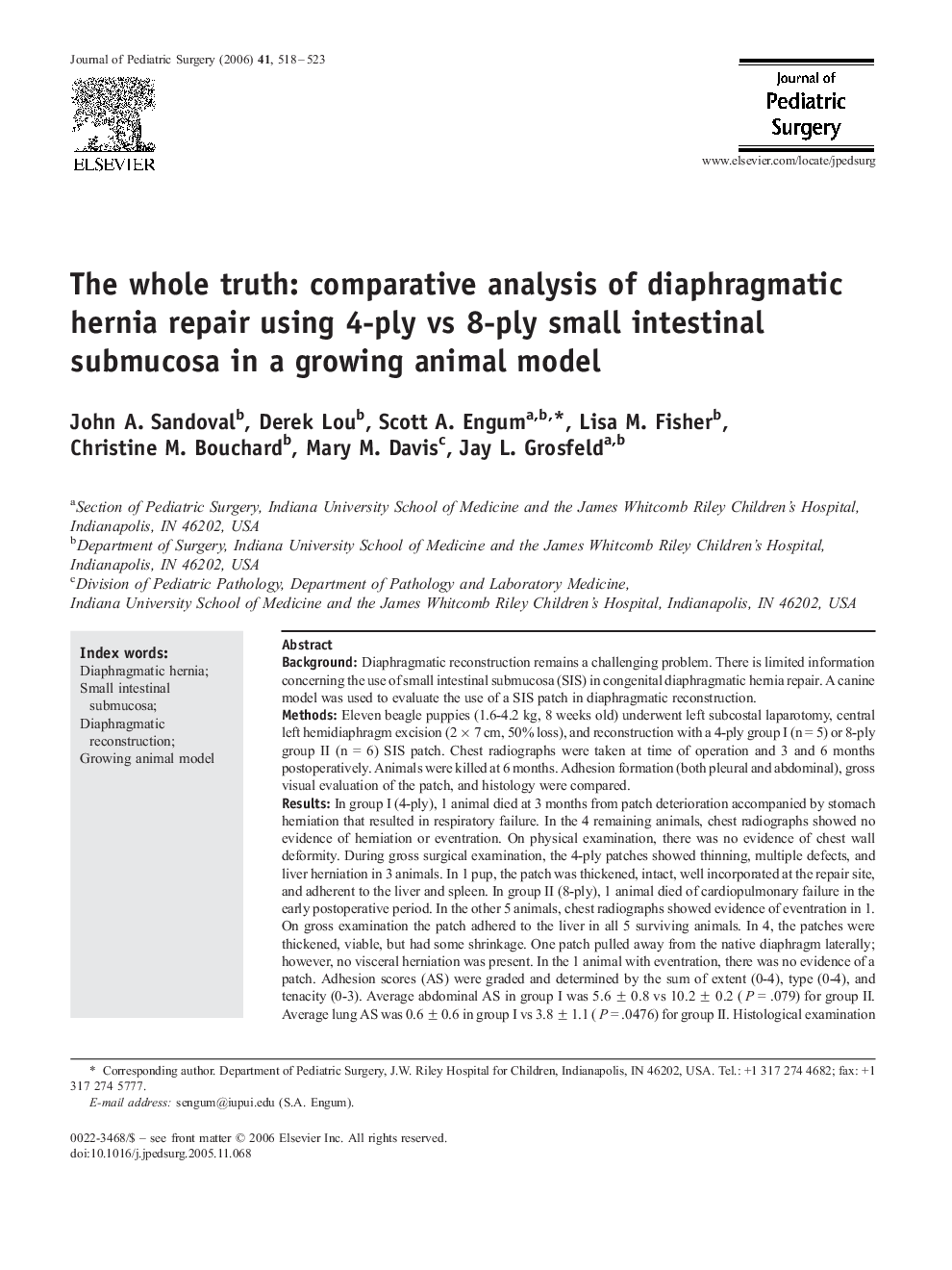 The whole truth: comparative analysis of diaphragmatic hernia repair using 4-ply vs 8-ply small intestinal submucosa in a growing animal model