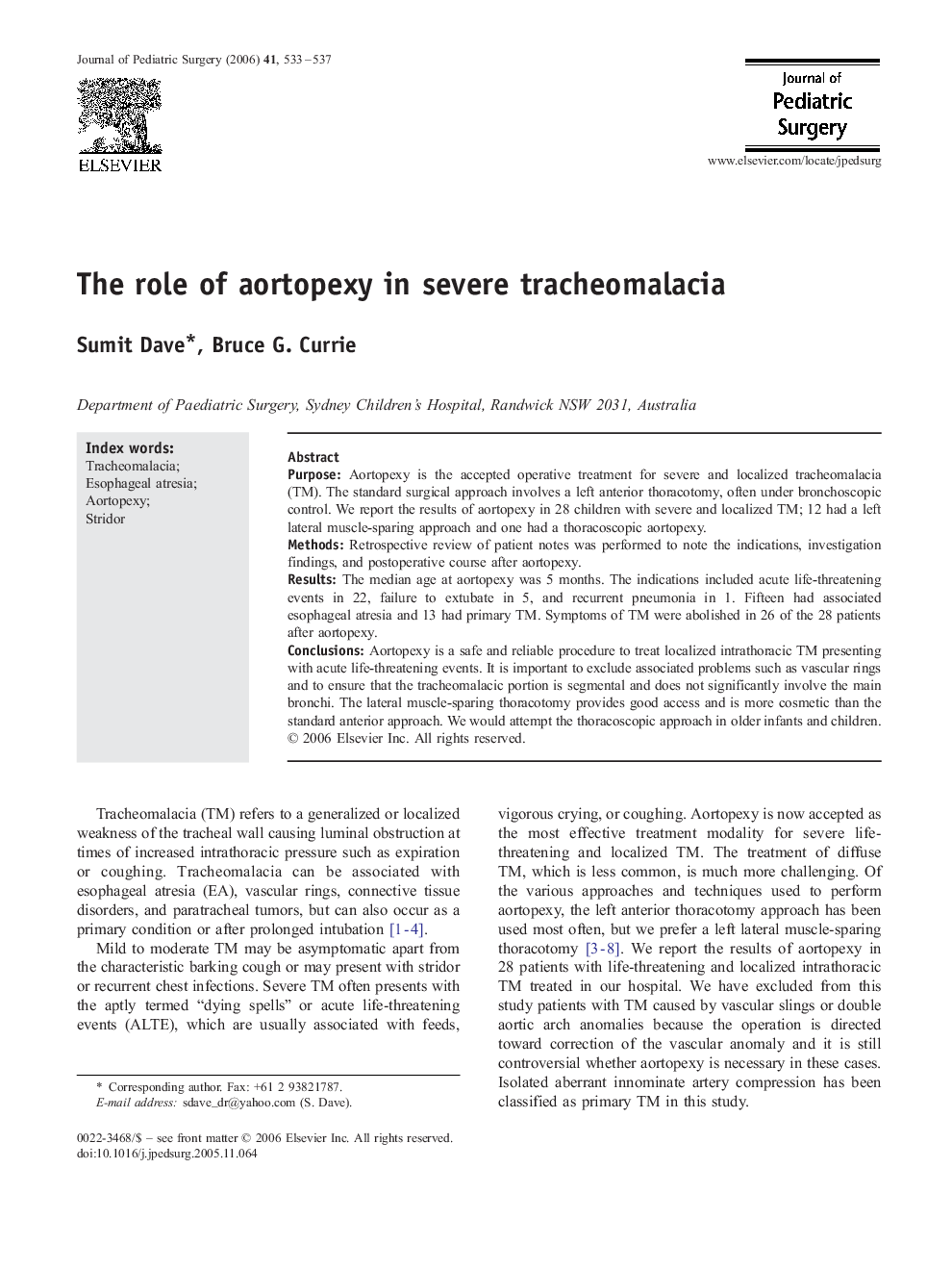 The role of aortopexy in severe tracheomalacia