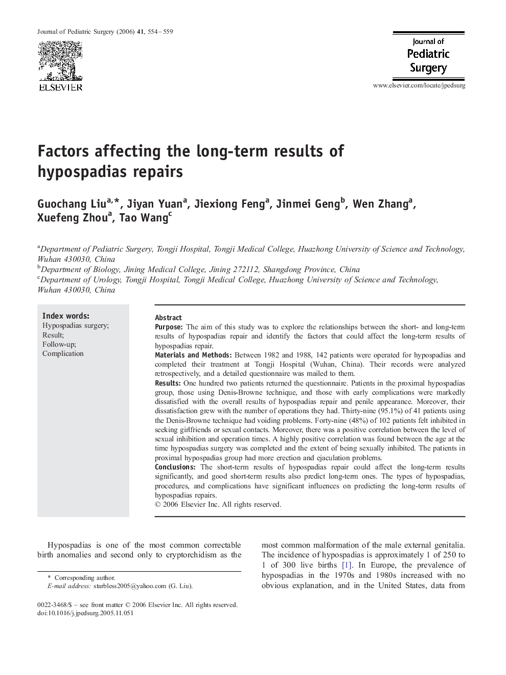 Factors affecting the long-term results of hypospadias repairs