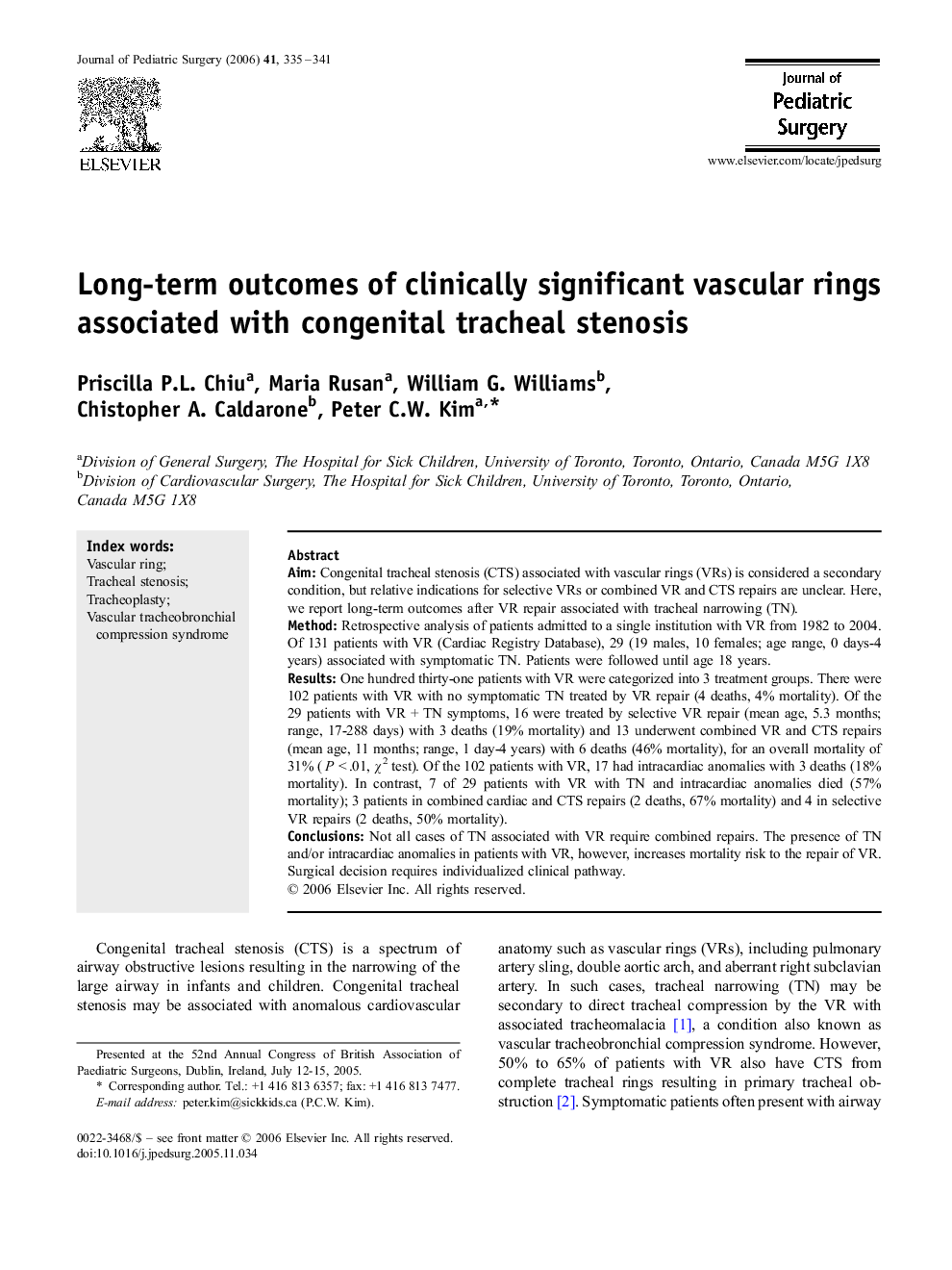 Long-term outcomes of clinically significant vascular rings associated with congenital tracheal stenosis 