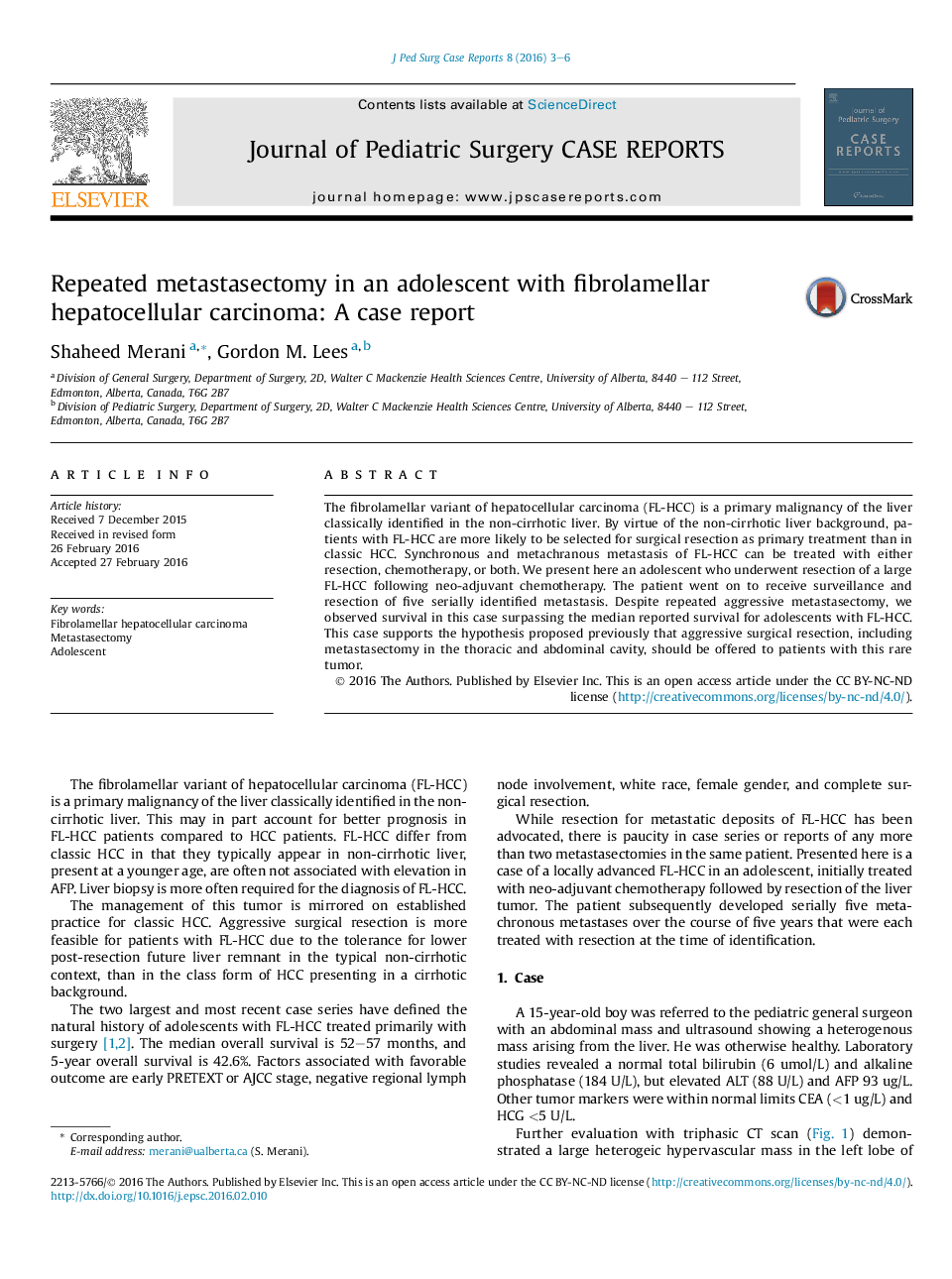 Repeated metastasectomy in an adolescent with fibrolamellar hepatocellular carcinoma: A case report