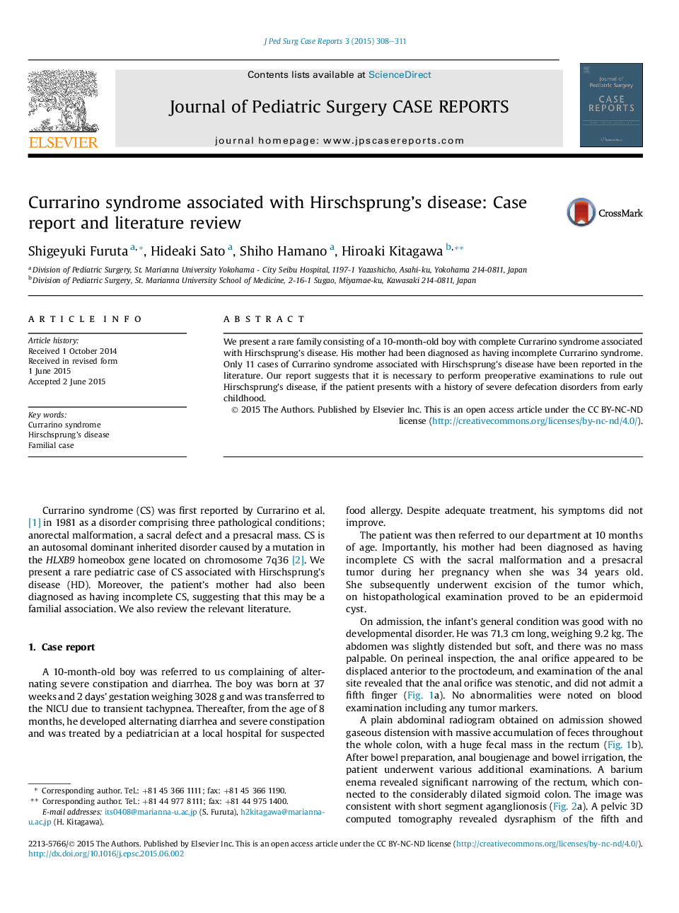 Currarino syndrome associated with Hirschsprung's disease: Case report and literature review