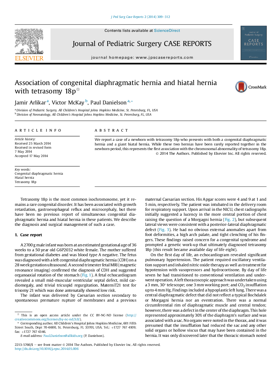 Association of congenital diaphragmatic hernia and hiatal hernia with tetrasomy 18p 