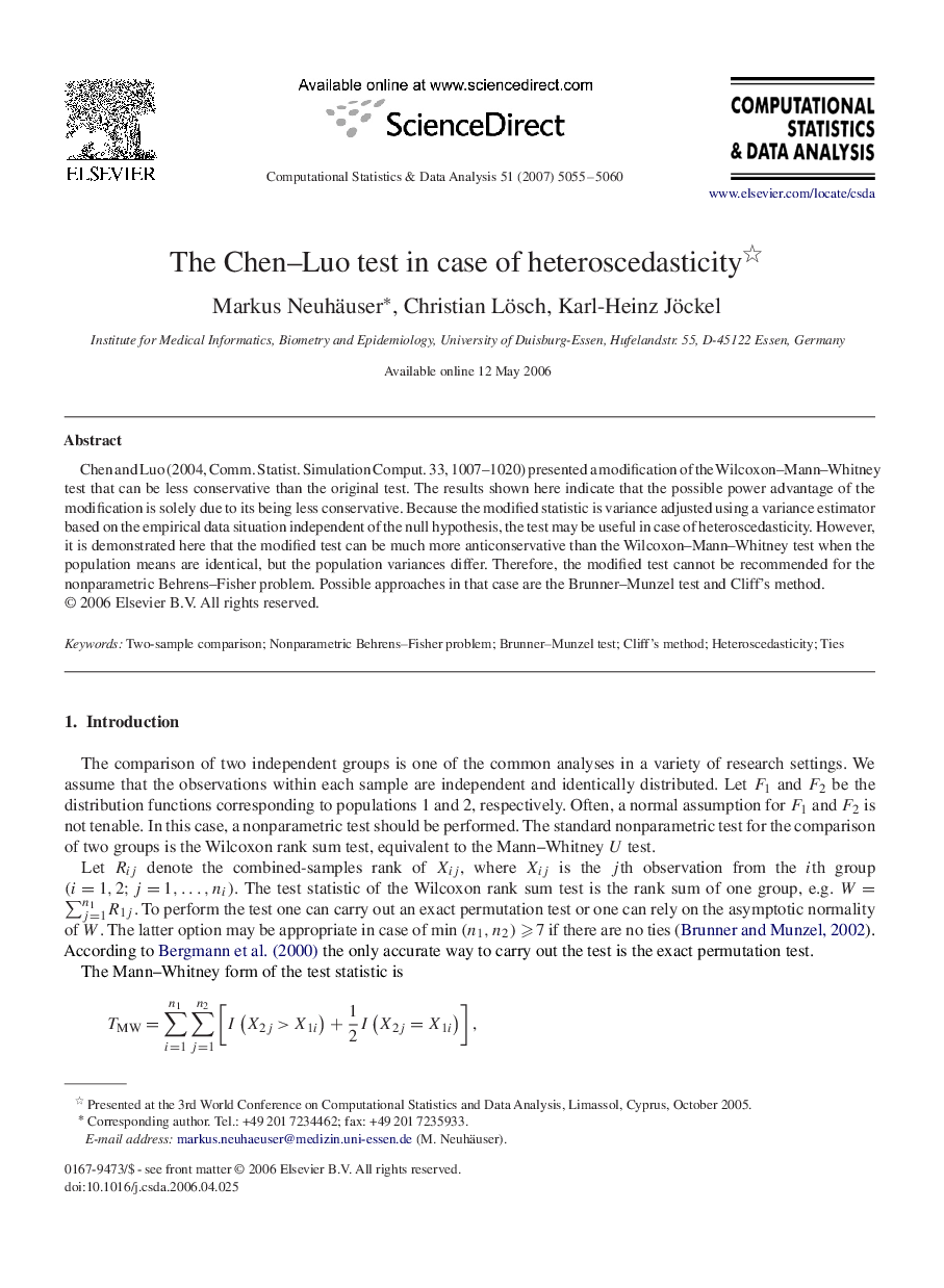 The Chen–Luo test in case of heteroscedasticity 