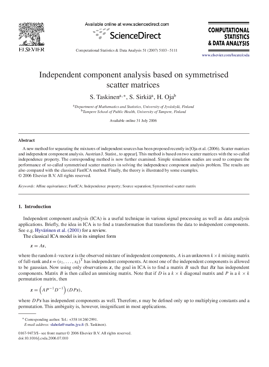 Independent component analysis based on symmetrised scatter matrices