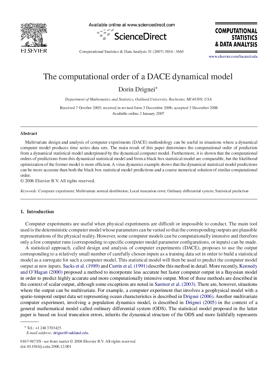 The computational order of a DACE dynamical model