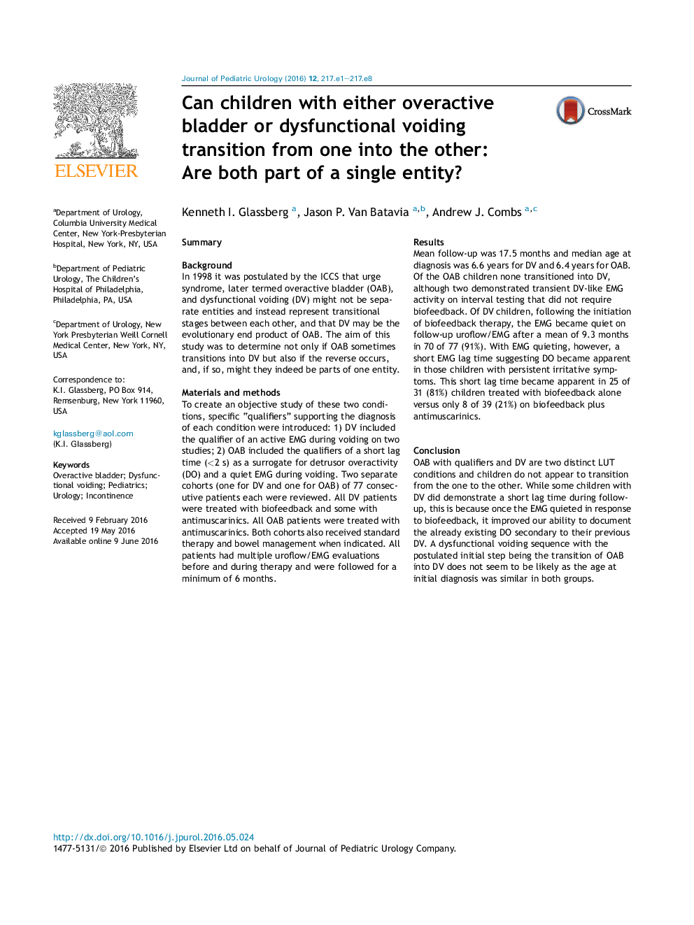 Can children with either overactive bladder or dysfunctional voiding transition from one into the other: AreÂ both part of a single entity?