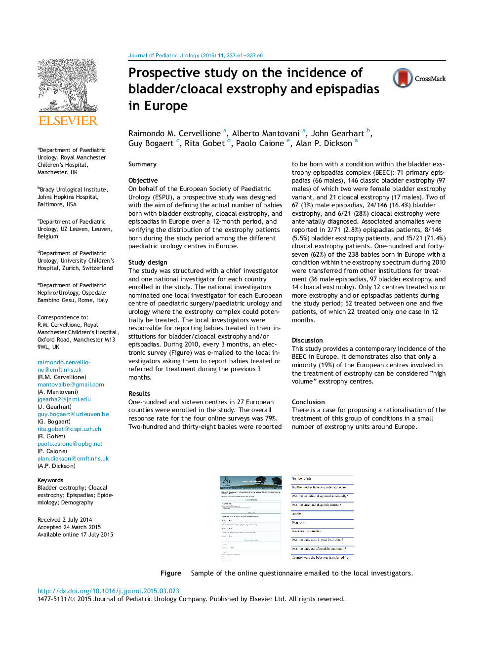 Prospective study on the incidence of bladder/cloacal exstrophy and epispadias in Europe