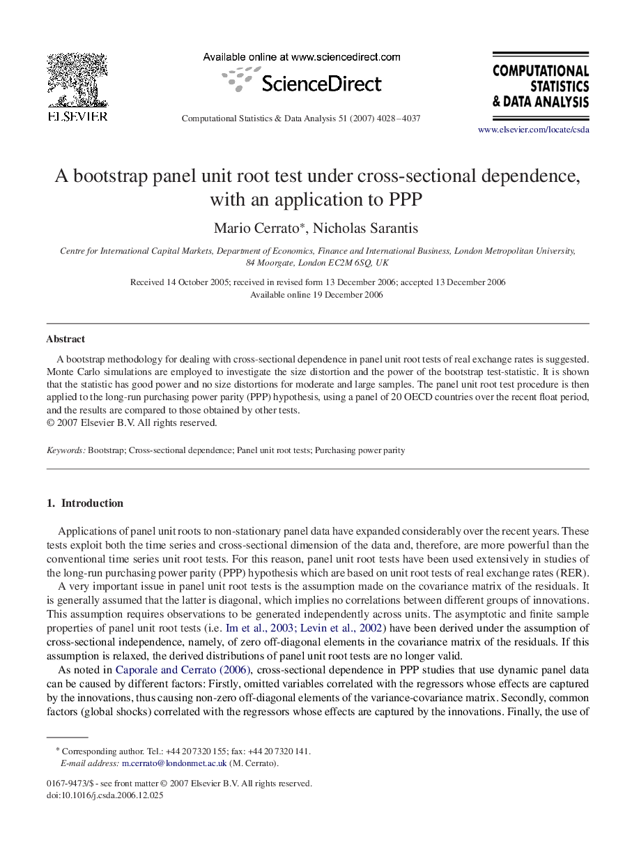 A bootstrap panel unit root test under cross-sectional dependence, with an application to PPP