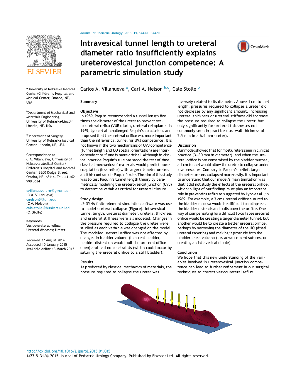 طول تونل داخل عروق تا نسبت قطر مدفوع کمبود شکست اتصال یورتوئیدی را توضیح می دهد: مطالعه ی شبیه سازی پارامتری 