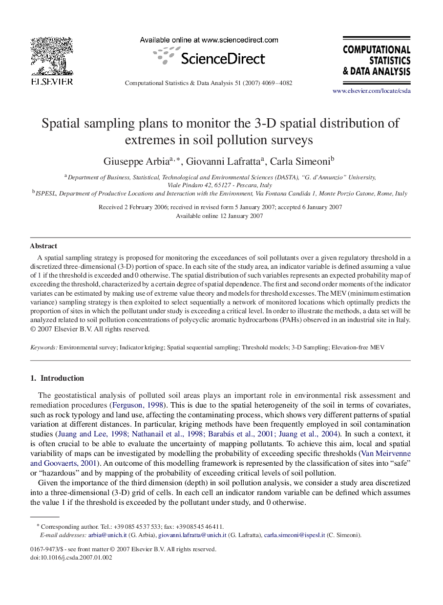 Spatial sampling plans to monitor the 3-D spatial distribution of extremes in soil pollution surveys