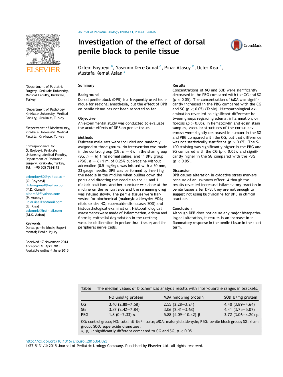 Investigation of the effect of dorsal penile block to penile tissue