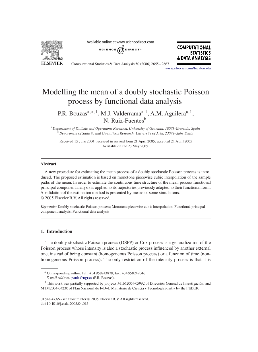 Modelling the mean of a doubly stochastic Poisson process by functional data analysis