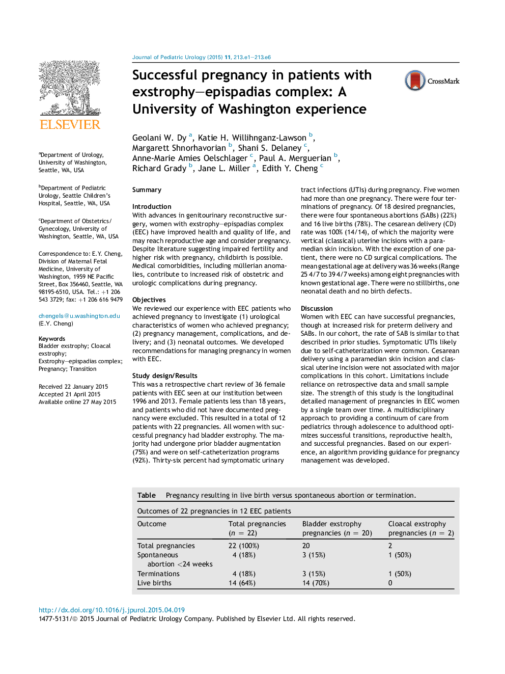 Successful pregnancy in patients with exstrophy-epispadias complex: A University of Washington experience