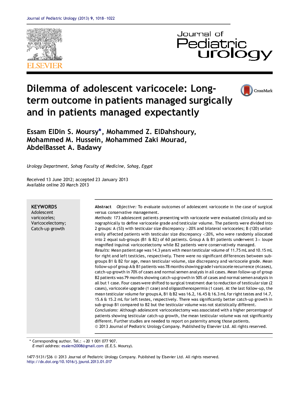 Dilemma of adolescent varicocele: Long-term outcome in patients managed surgically and in patients managed expectantly