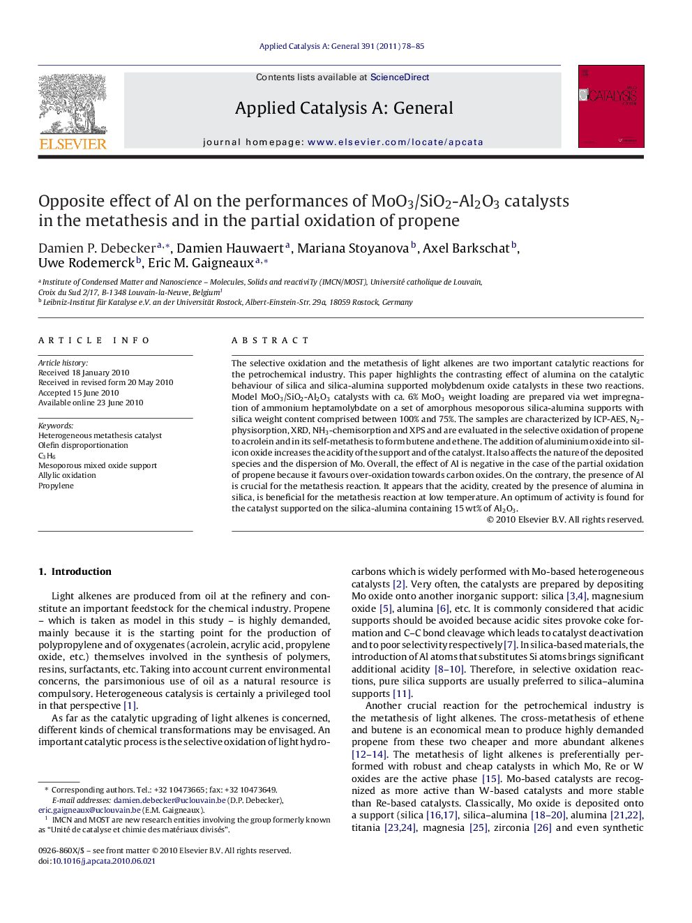 Opposite effect of Al on the performances of MoO3/SiO2-Al2O3 catalysts in the metathesis and in the partial oxidation of propene