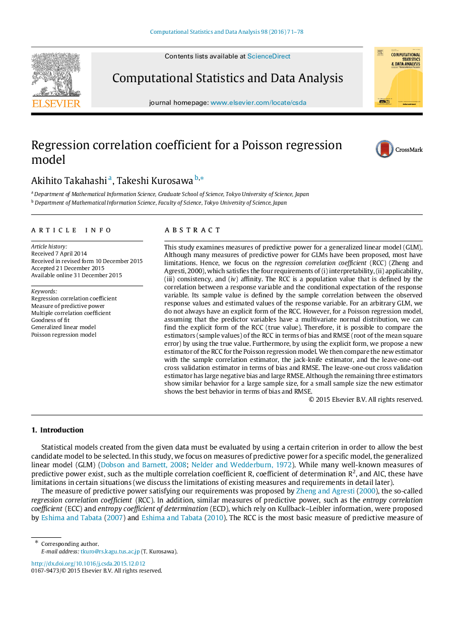 Regression correlation coefficient for a Poisson regression model