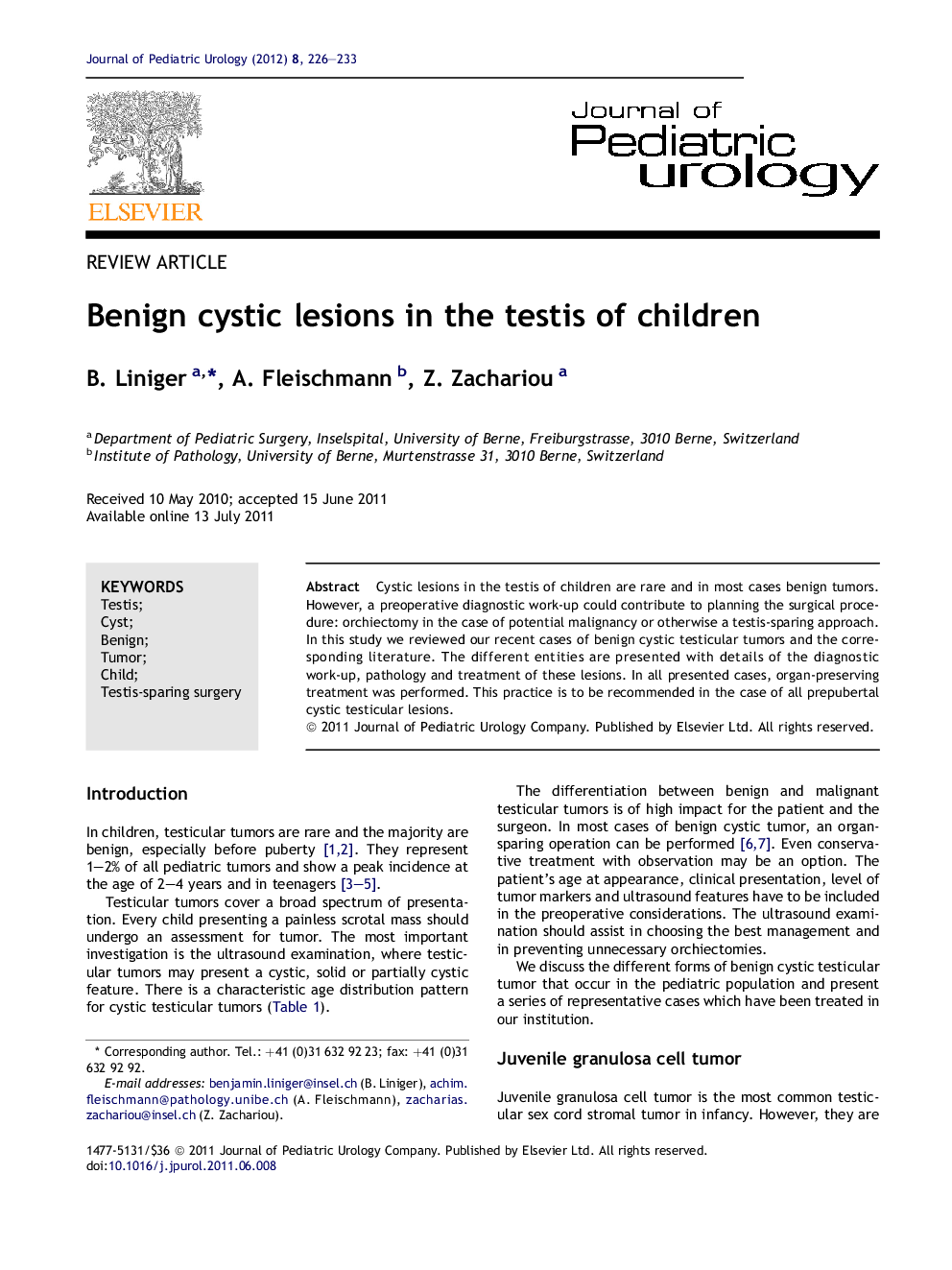 Benign cystic lesions in the testis of children