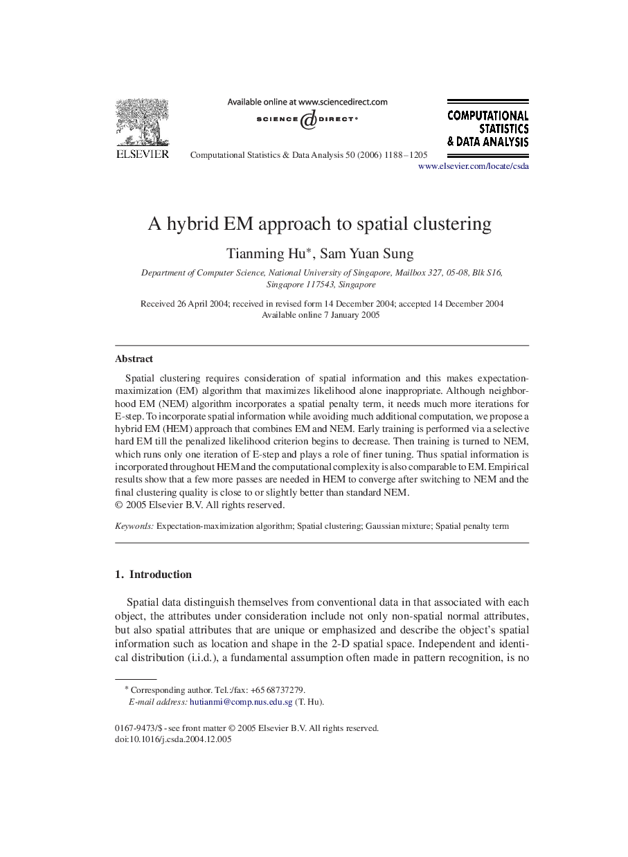 A hybrid EM approach to spatial clustering