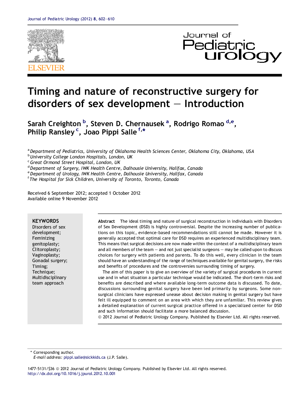 Timing and nature of reconstructive surgery for disorders of sex development – Introduction