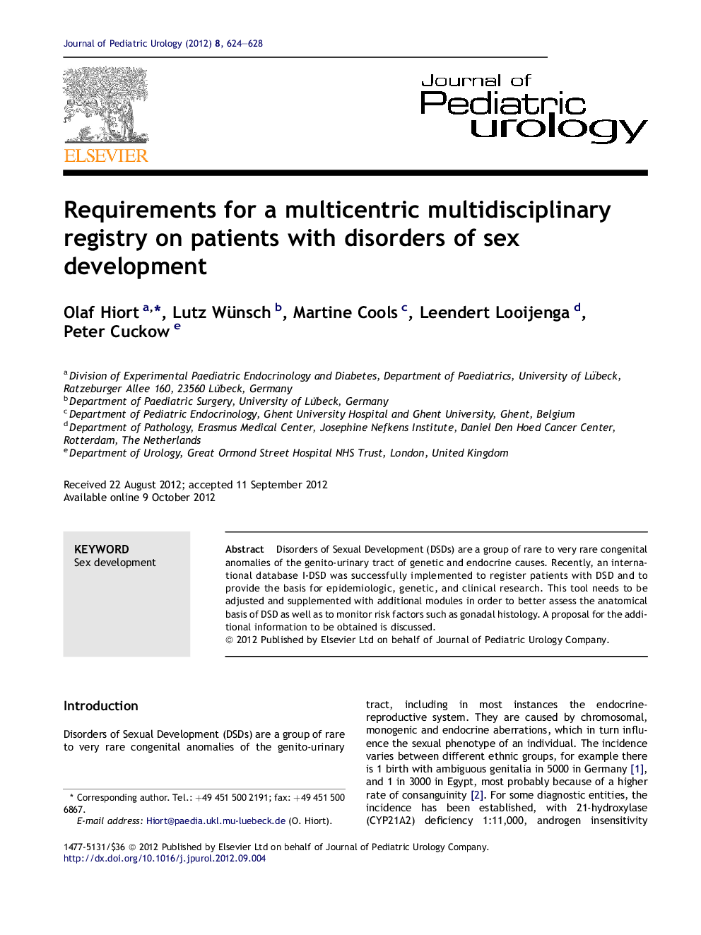 Requirements for a multicentric multidisciplinary registry on patients with disorders of sex development