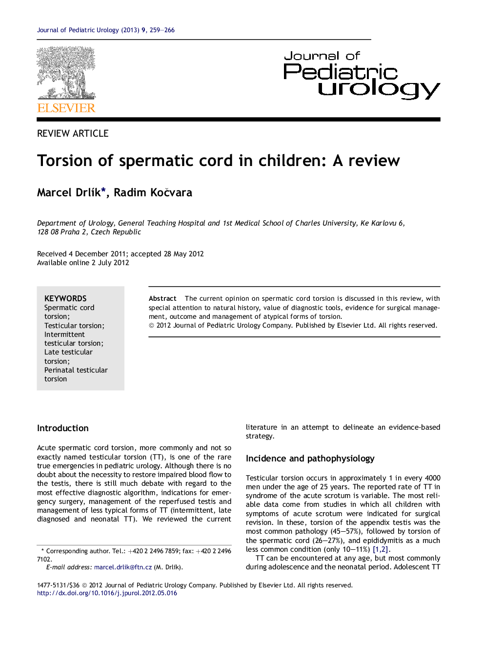 Torsion of spermatic cord in children: A review