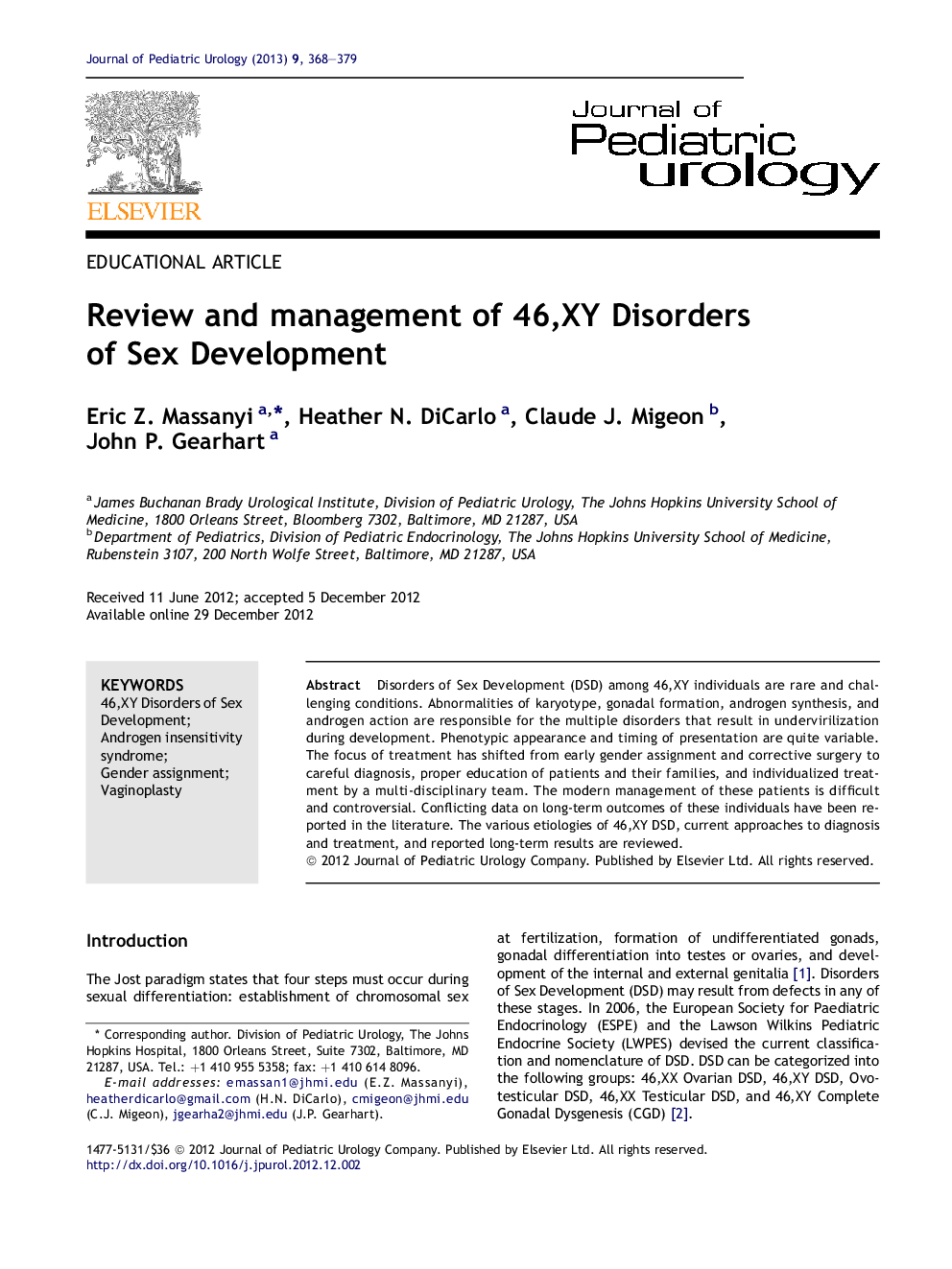 Review and management of 46,XY Disorders of Sex Development