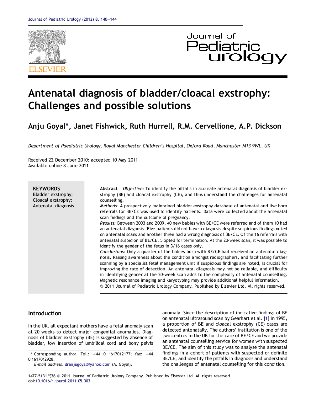 Antenatal diagnosis of bladder/cloacal exstrophy: Challenges and possible solutions