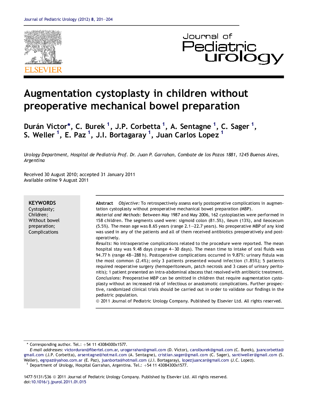 Augmentation cystoplasty in children without preoperative mechanical bowel preparation