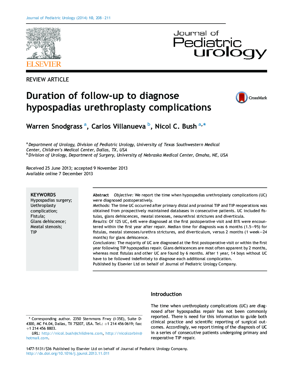 Duration of follow-up to diagnose hypospadias urethroplasty complications