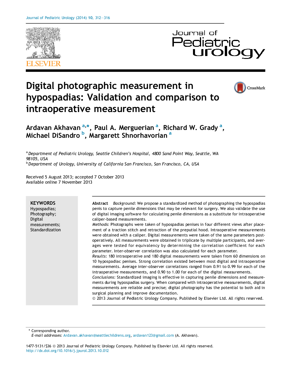 Digital photographic measurement in hypospadias: Validation and comparison to intraoperative measurement