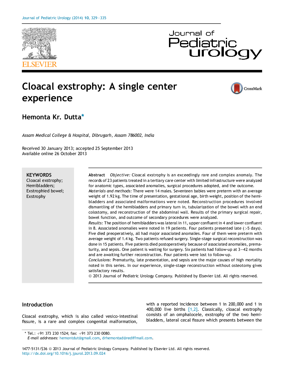 Cloacal exstrophy: A single center experience