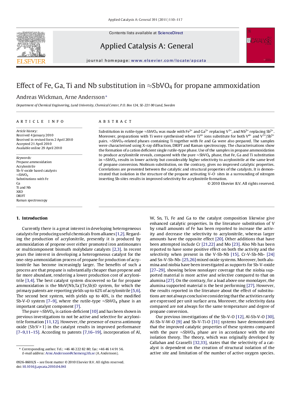 Effect of Fe, Ga, Ti and Nb substitution in ≈SbVO4 for propane ammoxidation