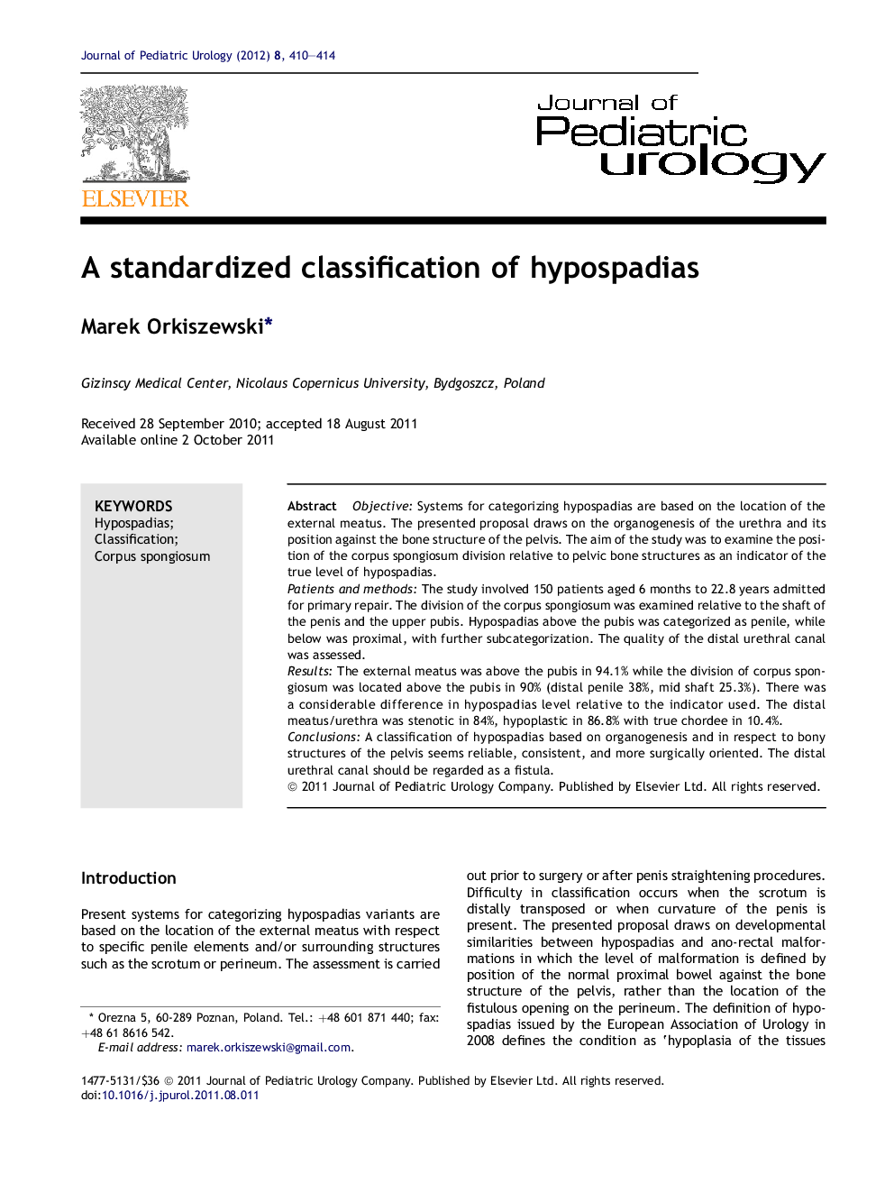 A standardized classification of hypospadias