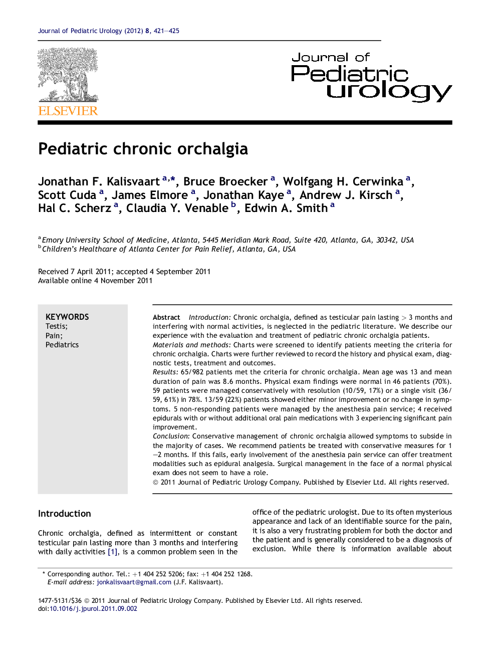 Pediatric chronic orchalgia